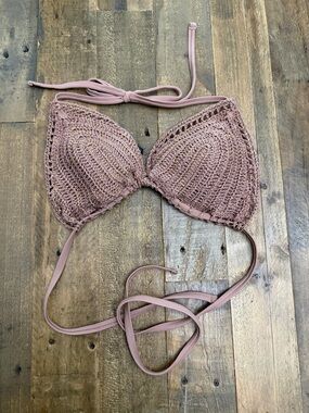 Crochet Triangle Bikini Top - Dusty Mauve